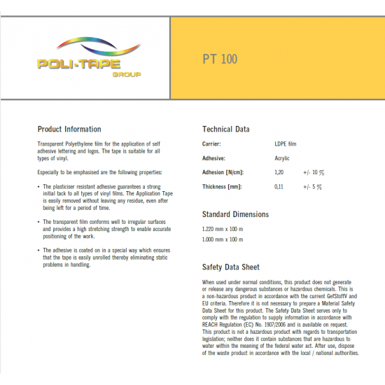 POLI-TAPE APPLICATION TAPE-100 0.61x100m