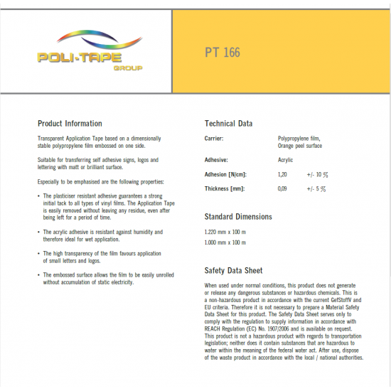 POLI-TAPE APPLICATION TAPE-166 0.61x100m